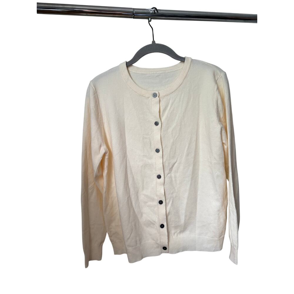 Women’s Ivory Button Front Cardigan Sweater Soft Knit Long Sleeve Classic M - Picture 4 of 9